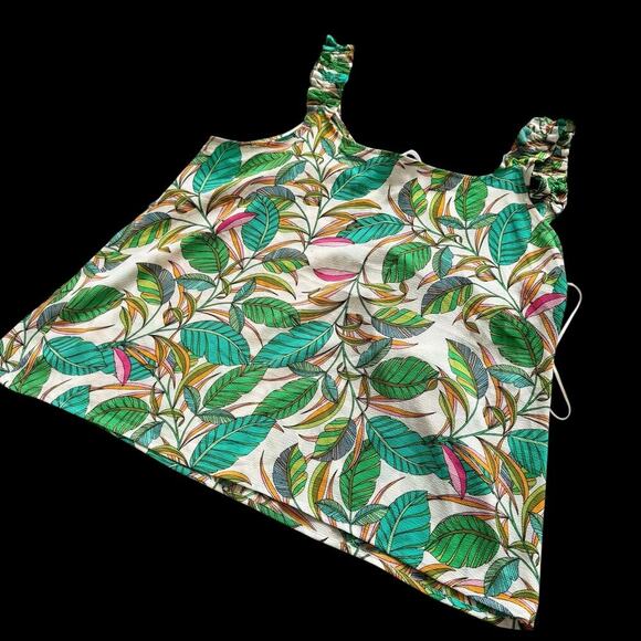 Rose + Olive Tank Top Womens 1X Multicolor Leaf Print Ruffle Strap Blouse NWT - Picture 12 of 16